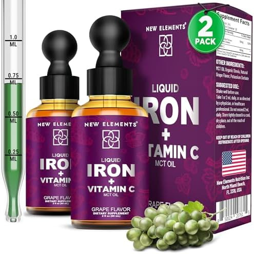 [2 𝐏𝐚𝐜𝐤] Liquid Iron Supplement with Vitamin C – 18mg Iron & 50mg Vitamin C for Ane... | Amazon (US)