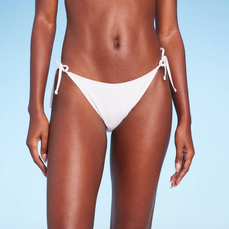 Women's Ribbed Side-Tie Scoop Front High Leg Cheeky Bikini Bottom - Wild Fable™ | Target