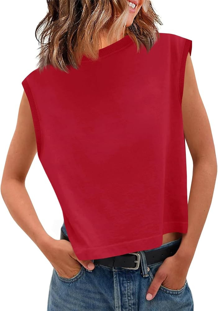 Tankaneo Womens Cropped Cap Sleeve Tank Tops Summer Casual Loose Fit Basic Tee Shirts | Amazon (US)