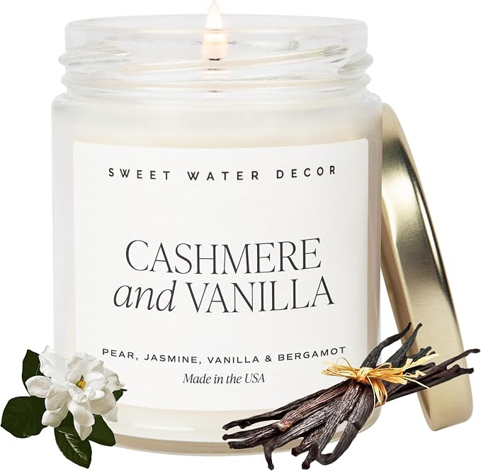 Sweet Water Decor Cashmere and Vanilla Soy Candle - Jasmine, Soft Cashmere, Sandalwood, Vanilla S... | Amazon (US)