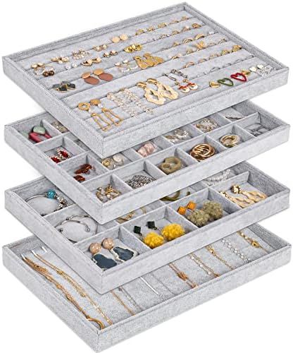 Stackable Jewelry Organizer Trays, Velvet Jewelry Trays for Drawers, Large Jewelry Storage Display T | Amazon (US)