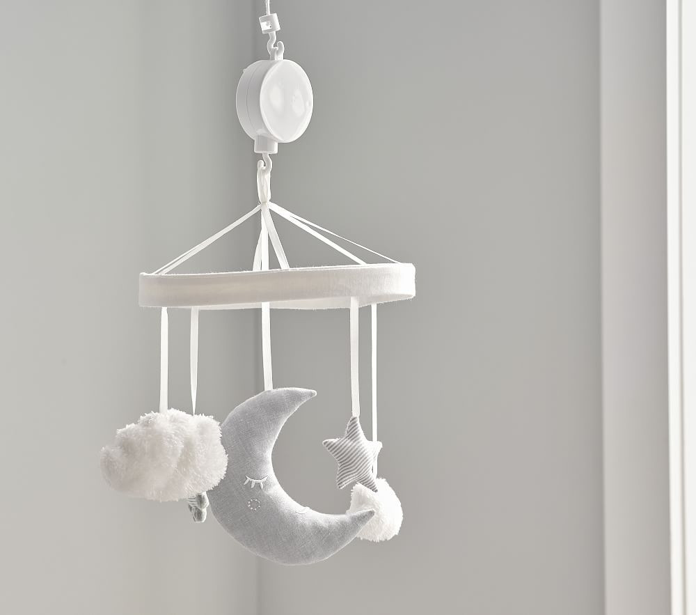 Skye Moon & Stars Felt Mobile + Wooden Mobile Arm Simply White Bundle | Pottery Barn Kids