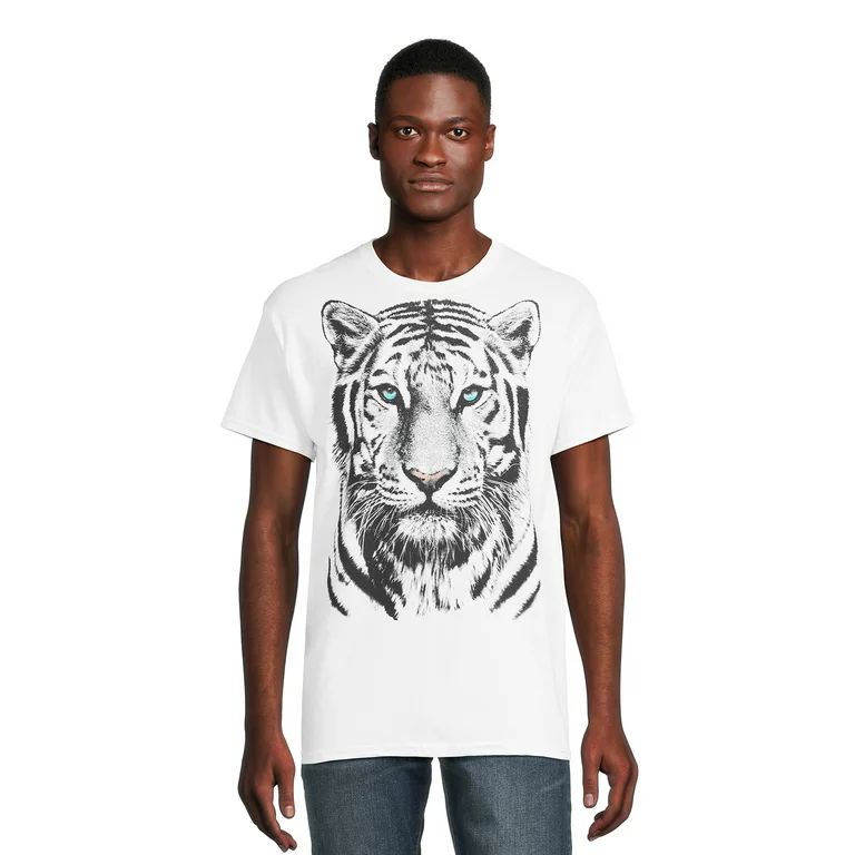 Humor Men's & Big Men's White Tiger Print Graphic T-Shirt, Sizes S-3XL | Walmart (US)