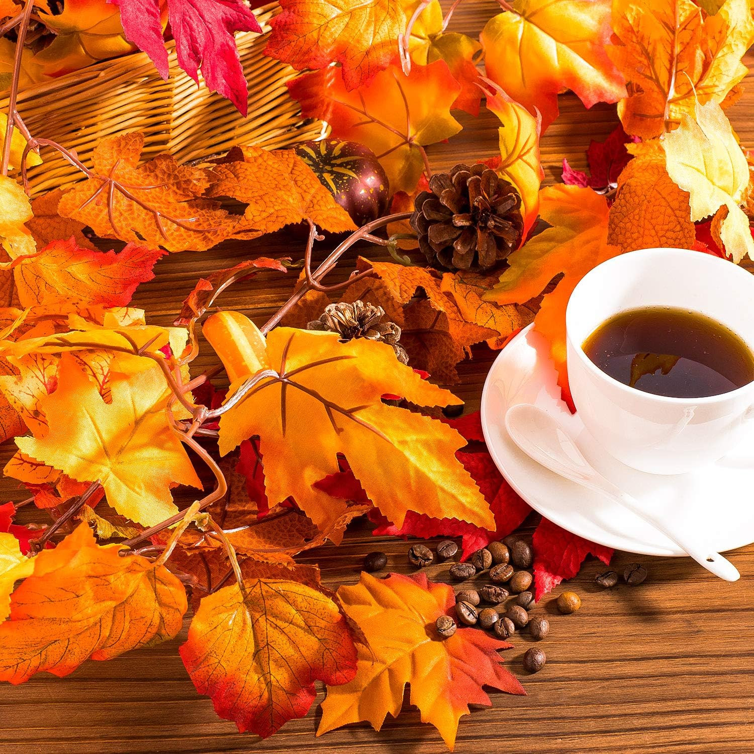 Whaline Artificial Autumn Fall Maple Leaves Garland Hanging Plant for Home Garden Wall Doorway Ba... | Amazon (US)