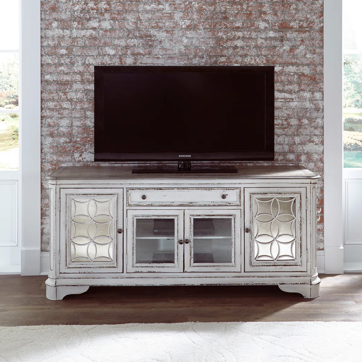 Casner Antique 74" TV Console w/ Mirrored Doors | Wayfair North America