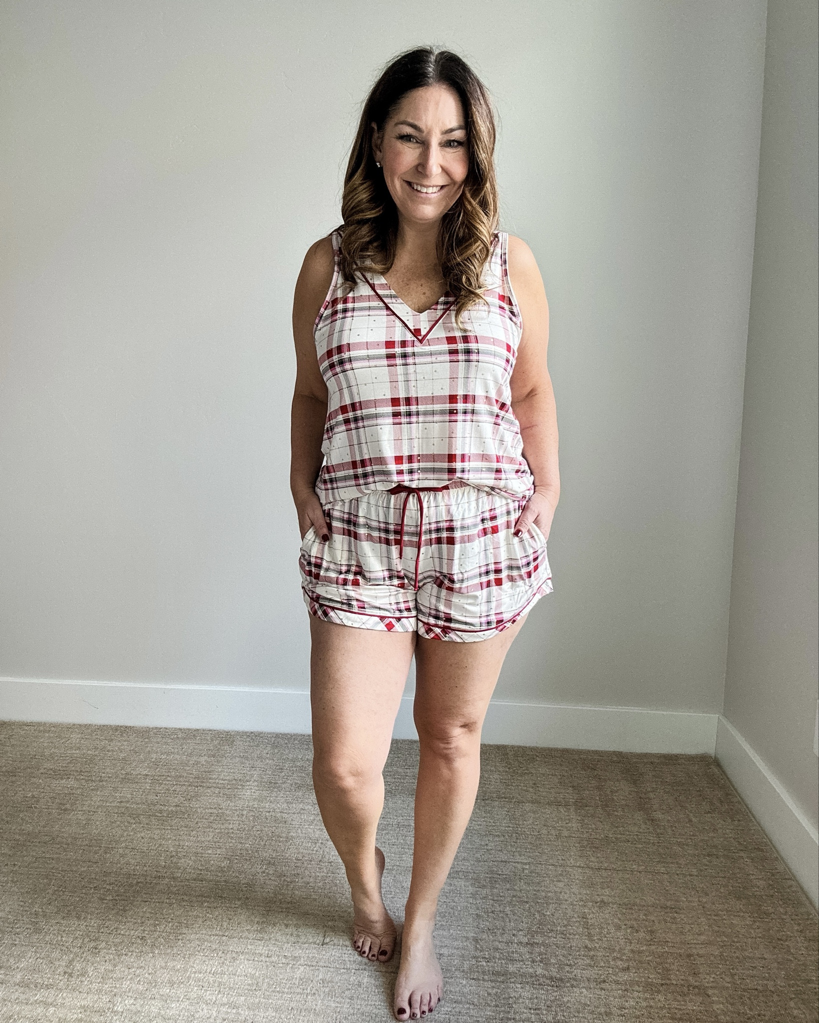 Soma Cool Nights Holiday Tartan Plaid Tank and Shorts | Wearing L in both
#holidaypjs #christmaspajamas #loungewear 

 

#LTKHoliday #LTKSeasonal #LTKOver40
