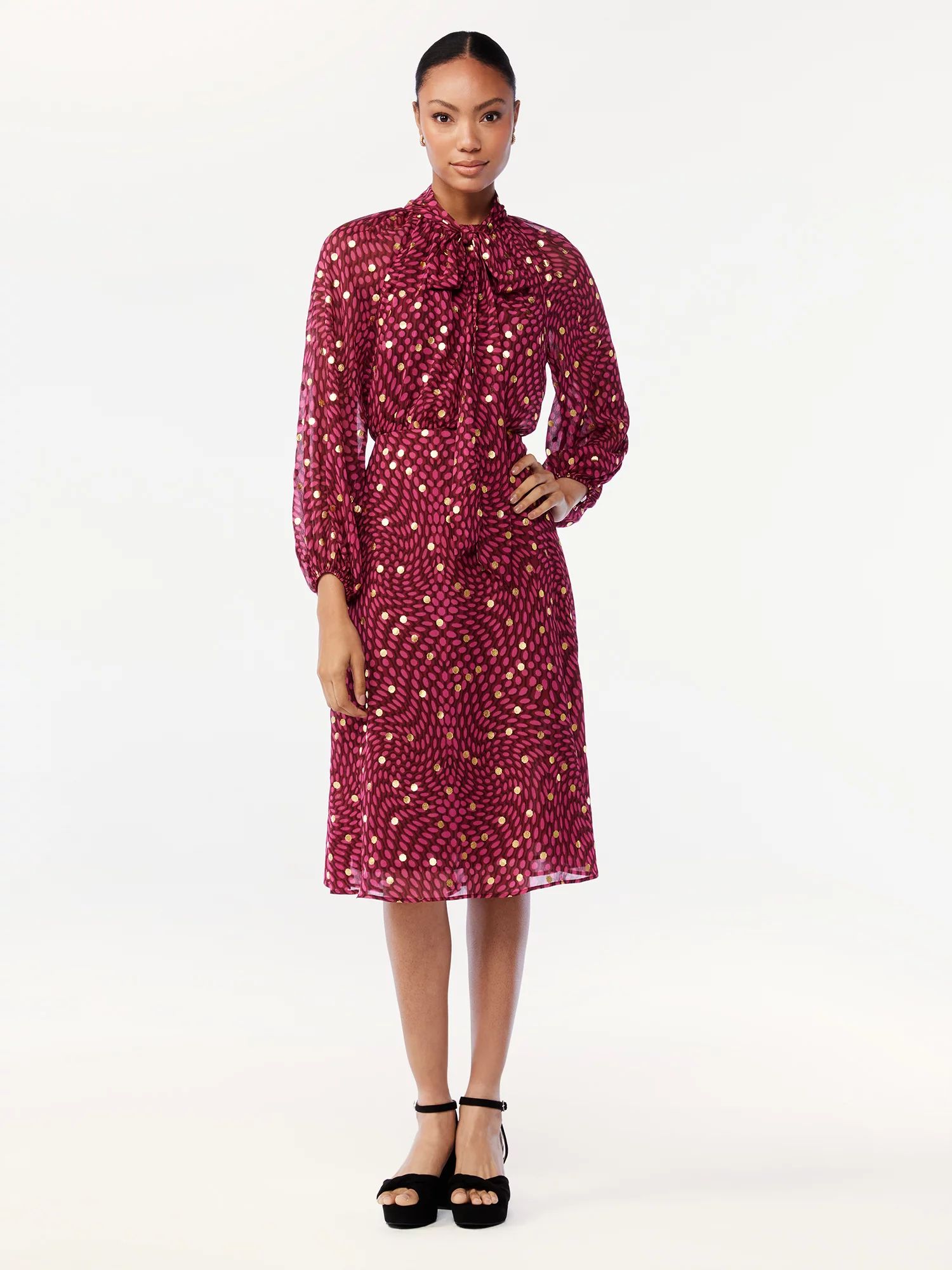 Scoop Women's Midi Dress with Necktie - Walmart.com | Walmart (US)