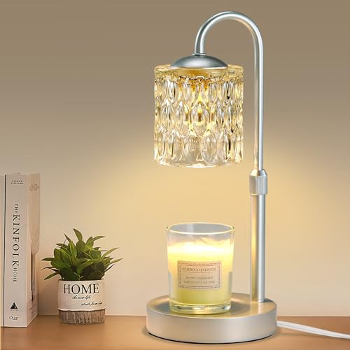 Briever Dimmable Candle Warmer Lamp with Timer, Height Adjustable Electric Candle Wax Warmer, Christmas Birthday Gifts for Women Mom, House Warming Gifts New Home Room Decor, Silver Solid Wood Base | Amazon (US)