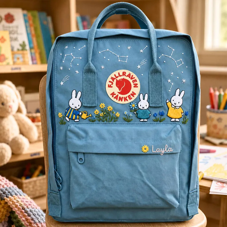 Custom Name Fjallraven Kanken Backpack, Embroidered Bunny Kids Toddler Backpack, Preschool School... | Etsy (Global)