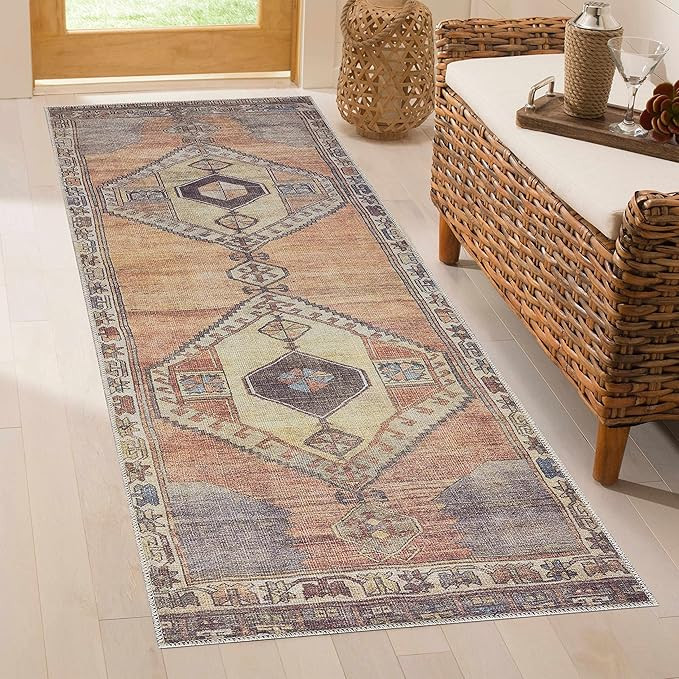 Medinah Machine Washable 2'7" x 10' Runner Rug, Kitchen Hallway Runner - Waterproof - Pet & Child... | Amazon (US)