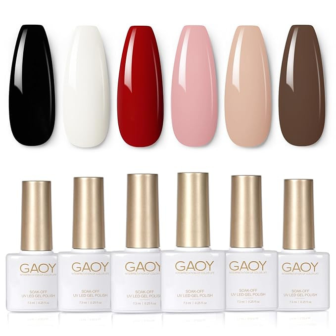 GAOY White Red Black Gel Nail Polish Set, 6 Colors Brown Pink Nude Soak Off UV Light Cure Gel Pol... | Amazon (US)