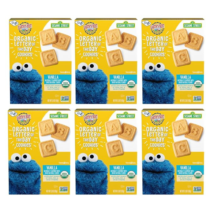 Earth's Best Organic Letter of the Day Cookies for Toddlers 2 Years Old and Up, Vanilla Flavor, 5... | Amazon (US)