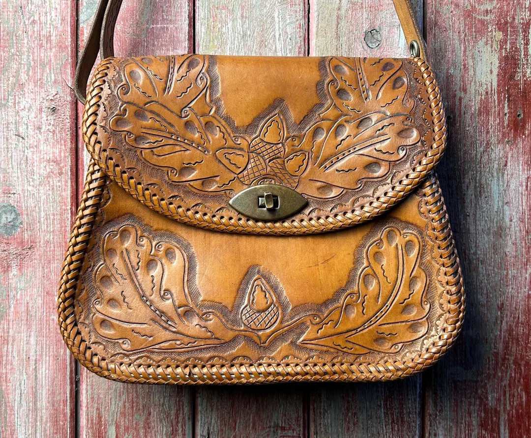Handcrafted 1970s Tooled Leather Satchel / Handmade Saddle Shoulder Bag - Etsy | Etsy (US)