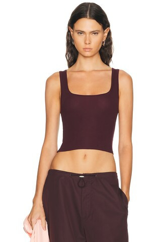 SKIMS Cotton Rib Tank Top in Burgundy | FWRD 