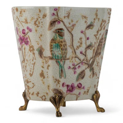 Spring Blossoms Oval Porcelain Planter with Bronze Ormolu | Wayfair North America