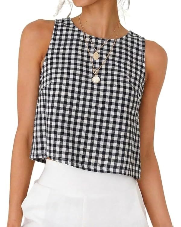 IDEALSANXUN Womens Gingham Crop Tank Tops 2026 Spring Summer Sleeveless Vest Top | Amazon (US)