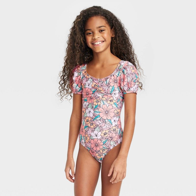 Girls' Floral Print Puff sleeve Swimsuit - Cat & Jack™ | Target