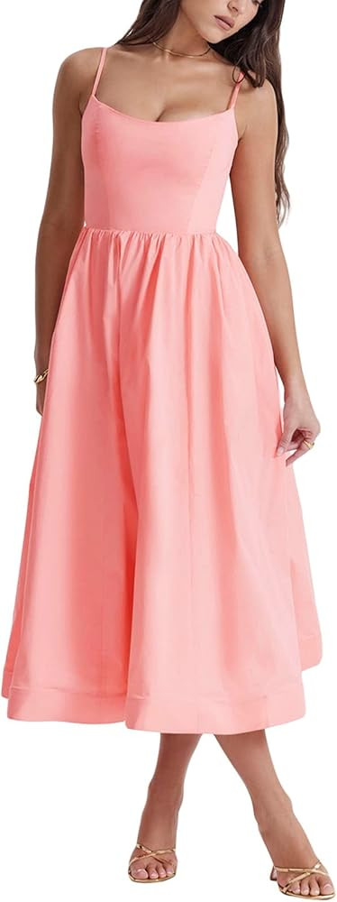 Doloame Women's Sexy Low Cut Spaghetti Strap Long Dress Casual Sleeveless Backless Slimd Maxi Dre... | Amazon (US)
