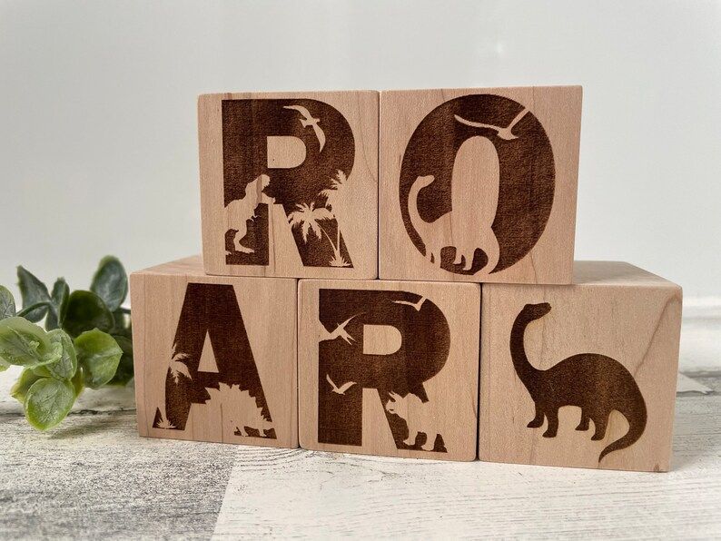 ROAR Dinosaur Decor Wooden Blocks for Baby Boy's Room & | Etsy | Etsy (US)
