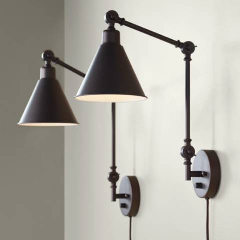 Wray Bronze Metal Adjustable Plug-In Wall Lamps Set of 2 - #9J647 | Lamps Plus | Lamps Plus