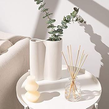 Luxe Infinity White Vase. 9” Tall Vase for Flowers. White Ceramic Vase for Home Decor. Pampas G... | Amazon (US)