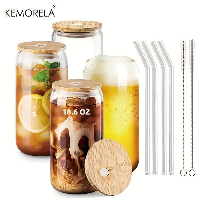 Glass Cup Bamboo Lid Glass Straw Glass Beer Cup Iced Coffee - Temu Canada | Temu Affiliate Program