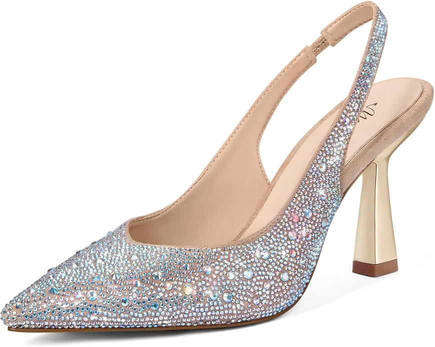 MUCCCUTE Slingback Heels for Women Kitten Heels Closed Pointed Toe Giltter Rhinestone/Pearl Women... | Amazon (US)