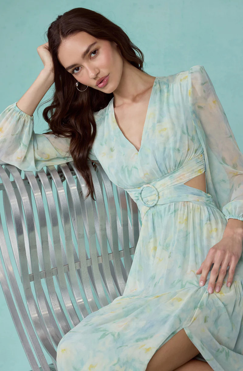 Klarissa Floral Cutout Maxi Dress - Seafoam floral / XS | ASTR The Label (US)