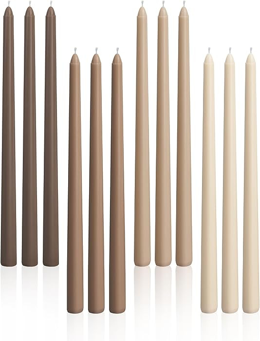 Viyffo Taper Candles 12 Inch 12 Pack Brown, 9 Hour Burn Unscented Dripless & Smokeless Long Candl... | Amazon (US)