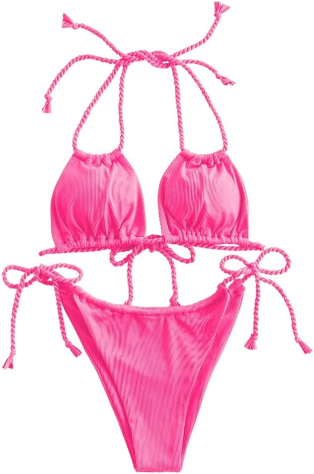 ZAFUL Womens Triangle Bikini Sets High Cut Tie Side 2 Piece Bathing Suits String Halter Bikini Sw... | Amazon (US)