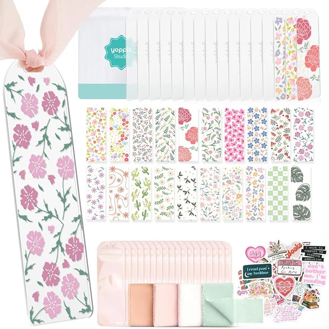 6x2” Acrylic Bookmark Blanks- 20 Set Bookmark Making Kit with 20 UV DTF Stickers About Flower T... | Amazon (US)