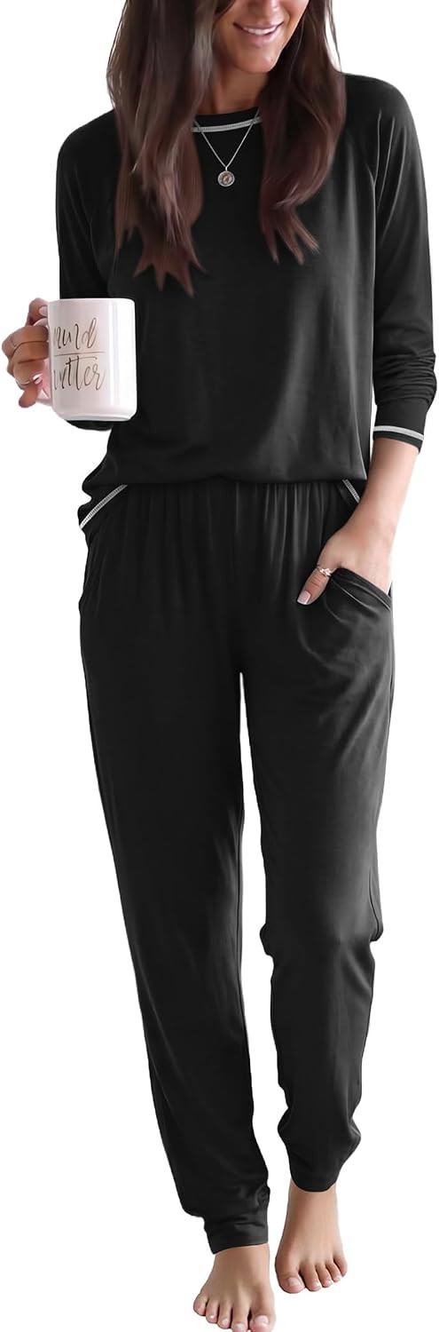 Ekouaer Women Pajama Set Jogger Sleepwear Long Lounge Set with Pocket | Amazon (US)