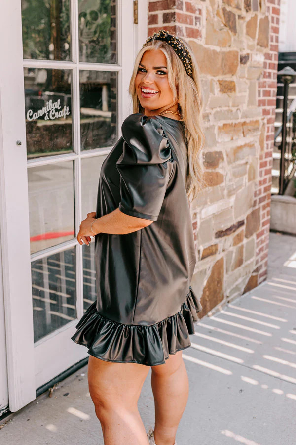 Stylish Setting Faux Leather Mini Dress in Black Curves | Impressions Online Boutique
