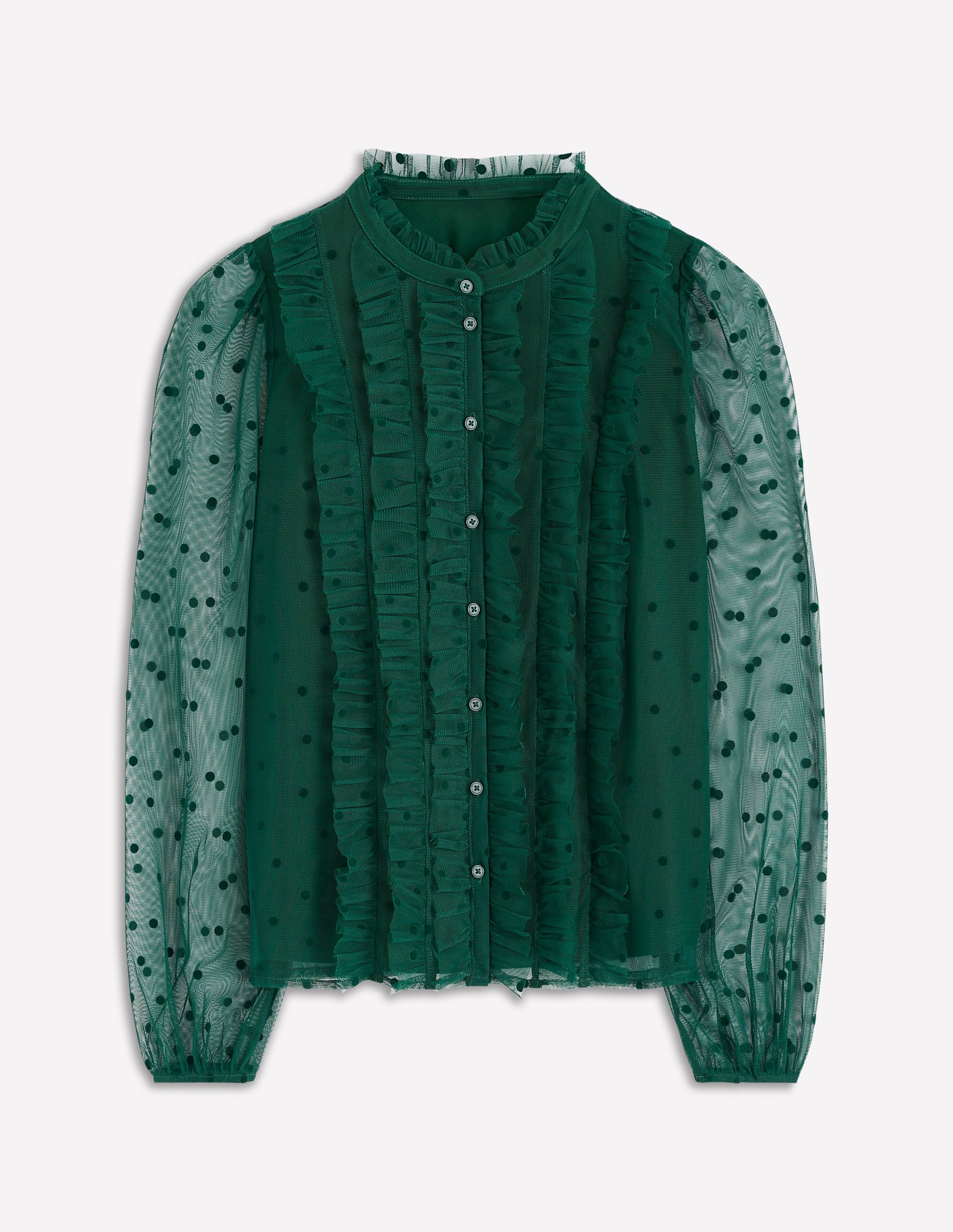 Frilled Tulle Blouse-Emerald Night | Boden UK