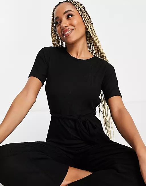 ASOS DESIGN lounge super soft rib jumpsuit in black | ASOS | ASOS (Global)