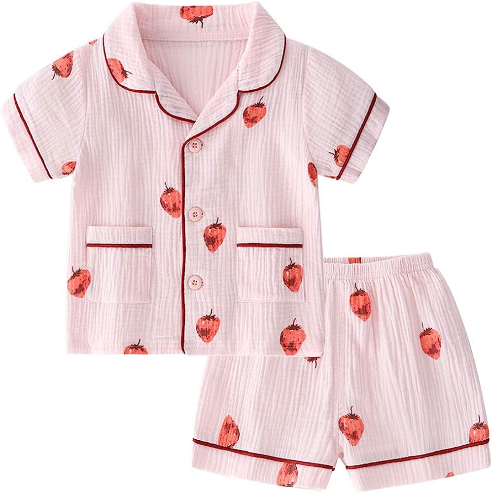 BINIDUCKLING Toddler Button Up Pajamas Summer Pjs for Girls Boys 18 Months - 12 Years | Amazon (US)