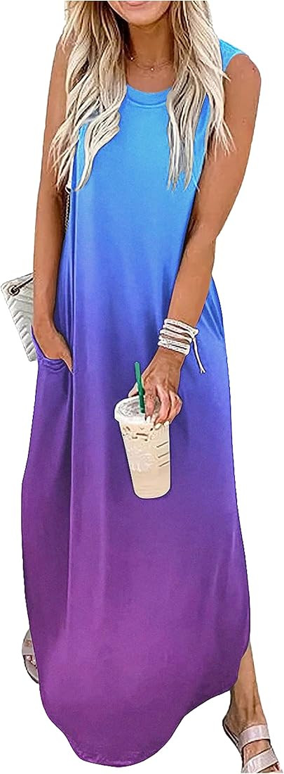 CHUNTIANRAN Women's Maxi Dress Summer Casual Sundress Sleeveless Long Dresses Hawaiian Beach Maxi... | Amazon (US)