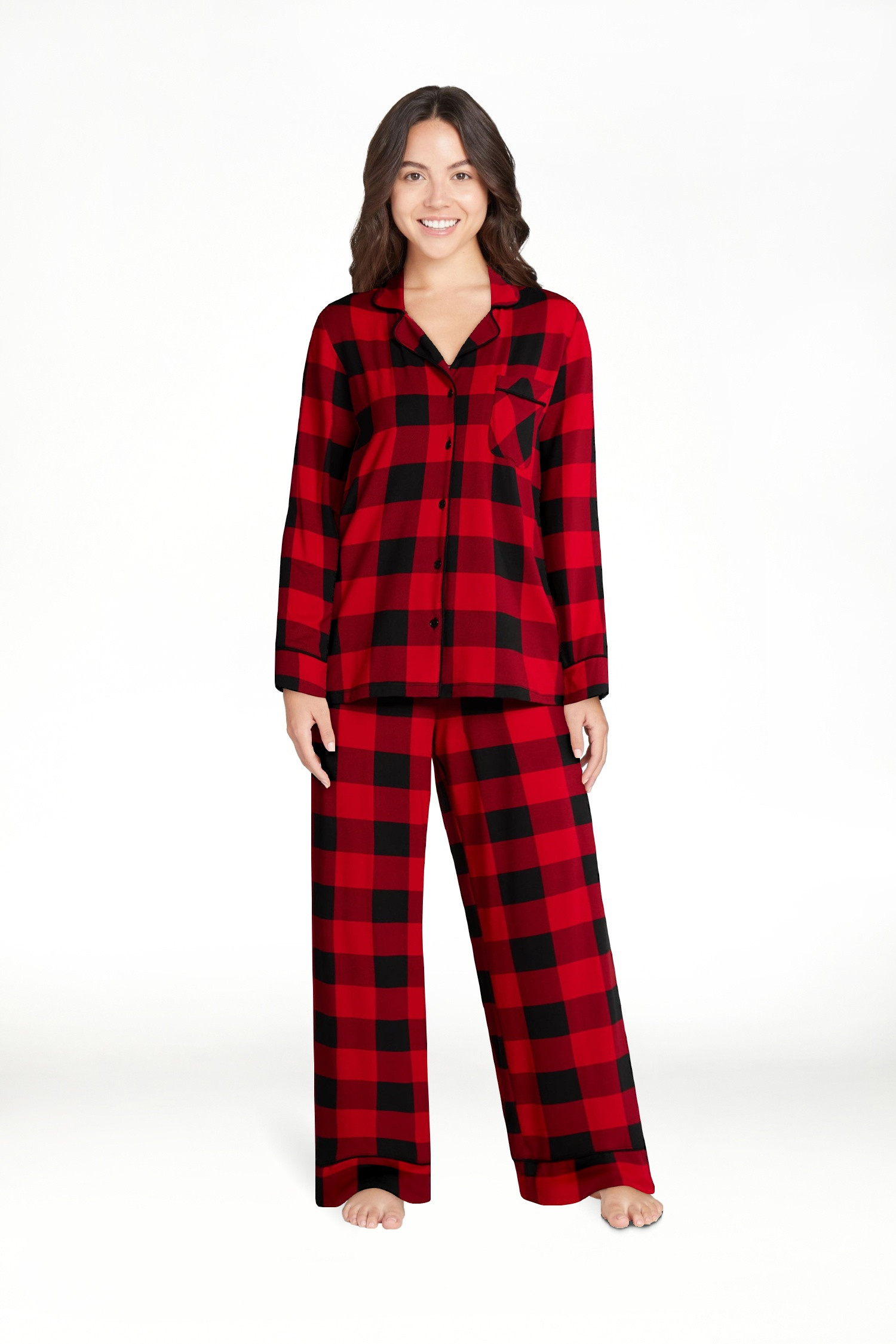 Joyspun Women’s Dreamy Soft Collection Long Sleeve Top and Pants Pajama Set, Sizes XS-4X | Walmart (US)
