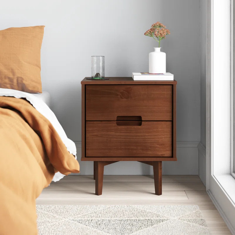 Aizlyn Mid-Century Modern Solid Wood Groove-Handle Nightstands (Set of 2) | Wayfair North America
