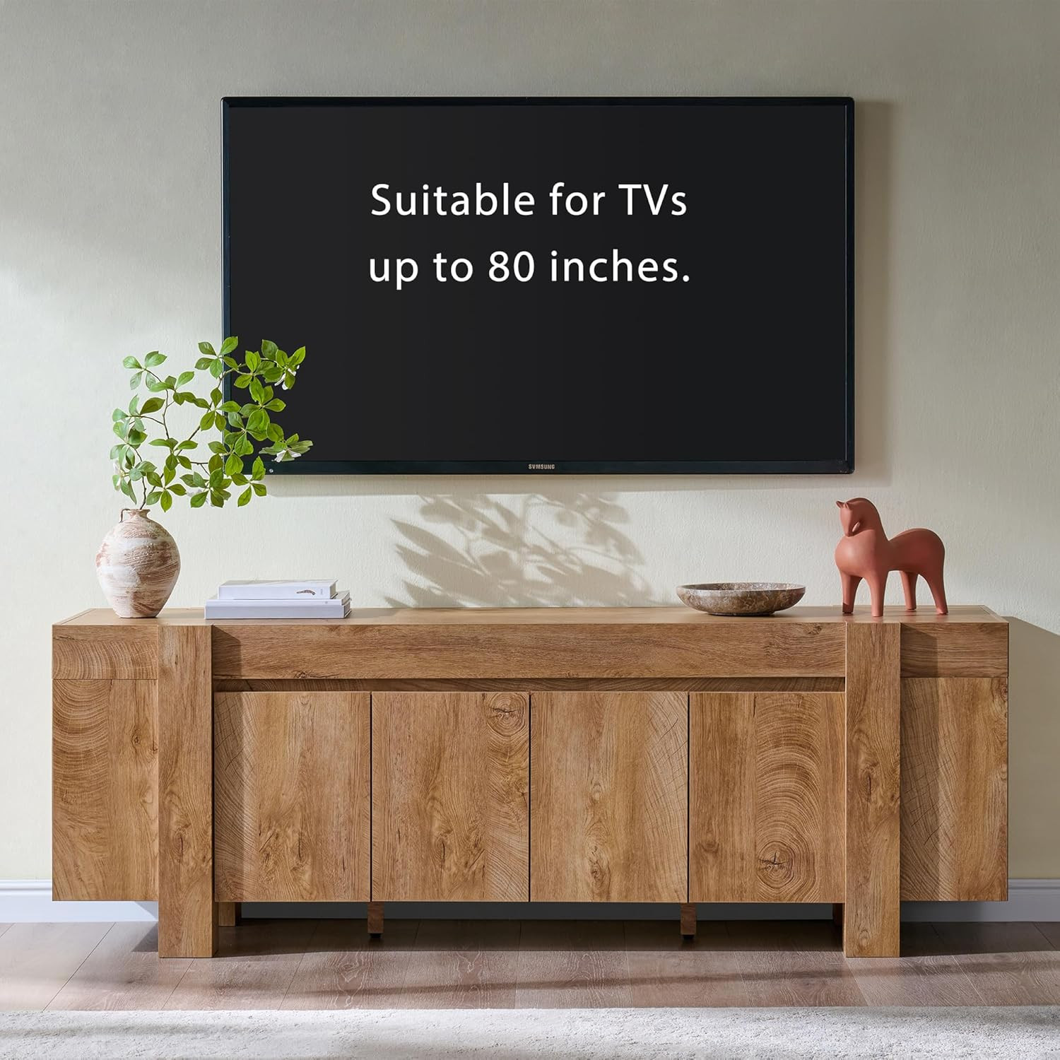 OKD Modern Farmhouse TV Stand, 70" Long Media Console Table with Storage Cabinet, Wooden Entertai... | Amazon (US)
