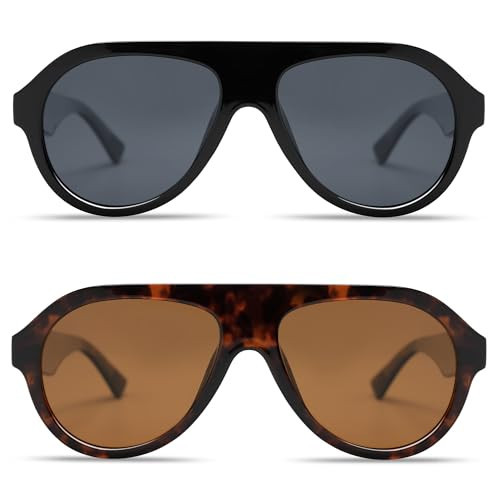 VANLINKER Retro Aviator Polarized Sunglasses for Men Women Trendy 70s Vintage Plastic Frame Sun Glasses VL9750 Black+Brown Tortoise | Amazon (US)