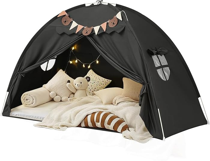 Twin Bed Tent, Bed Canopy Bunk Bed Tent with Stars Light & Flags, Blackout Breathable Sleeping Te... | Amazon (US)