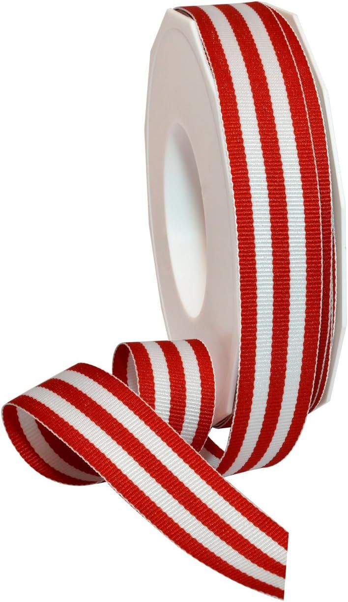 Morex Ribbon Polyester Grosgrain Striped Decorative Ribbon, 20 Yard", Red, 7/8 in | Amazon (US)