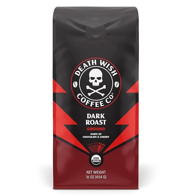 Death Wish Coffee, Organic and Fair Trade Dark Roast Ground Coffee, 16 oz | Amazon (US)