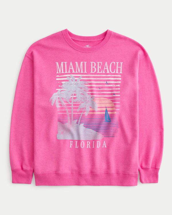 Oversized Miami Beach Graphic Terry Sweatshirt | Hollister (US)