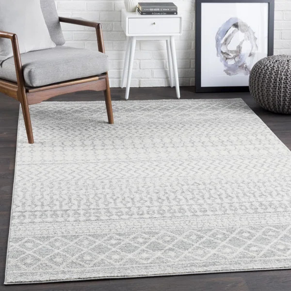 Leonard Geometric Light Gray/Medium Gray/White Area Rug | Wayfair North America