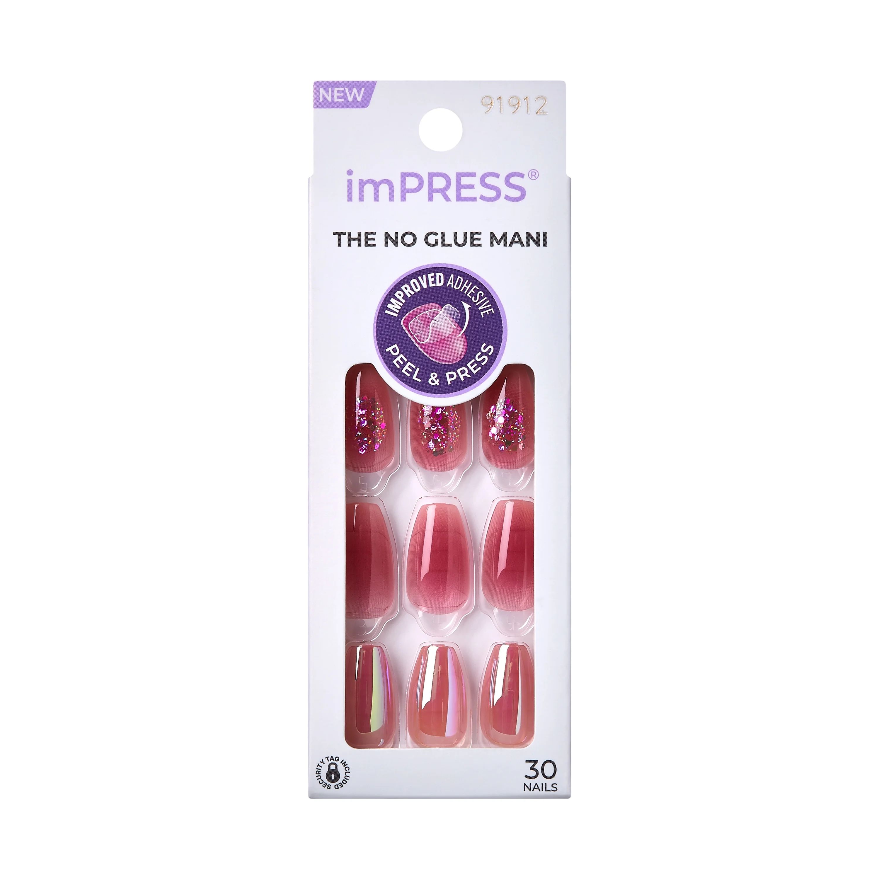 imPRESS No Glue Needed Press-on Nails, Design, Good News, Red, Medium Coffin, 34 count | Walmart (US)