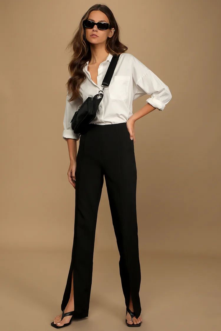 Minding My Business Black High-Rise Split Hem Trouser Pants | Lulus (US)