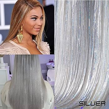 SEPTBEAM Clip in Hair Tinsel Extensions Silver Hair Tinsel 20.5 Inch 6pcs Highlights for Hair Eac... | Amazon (US)