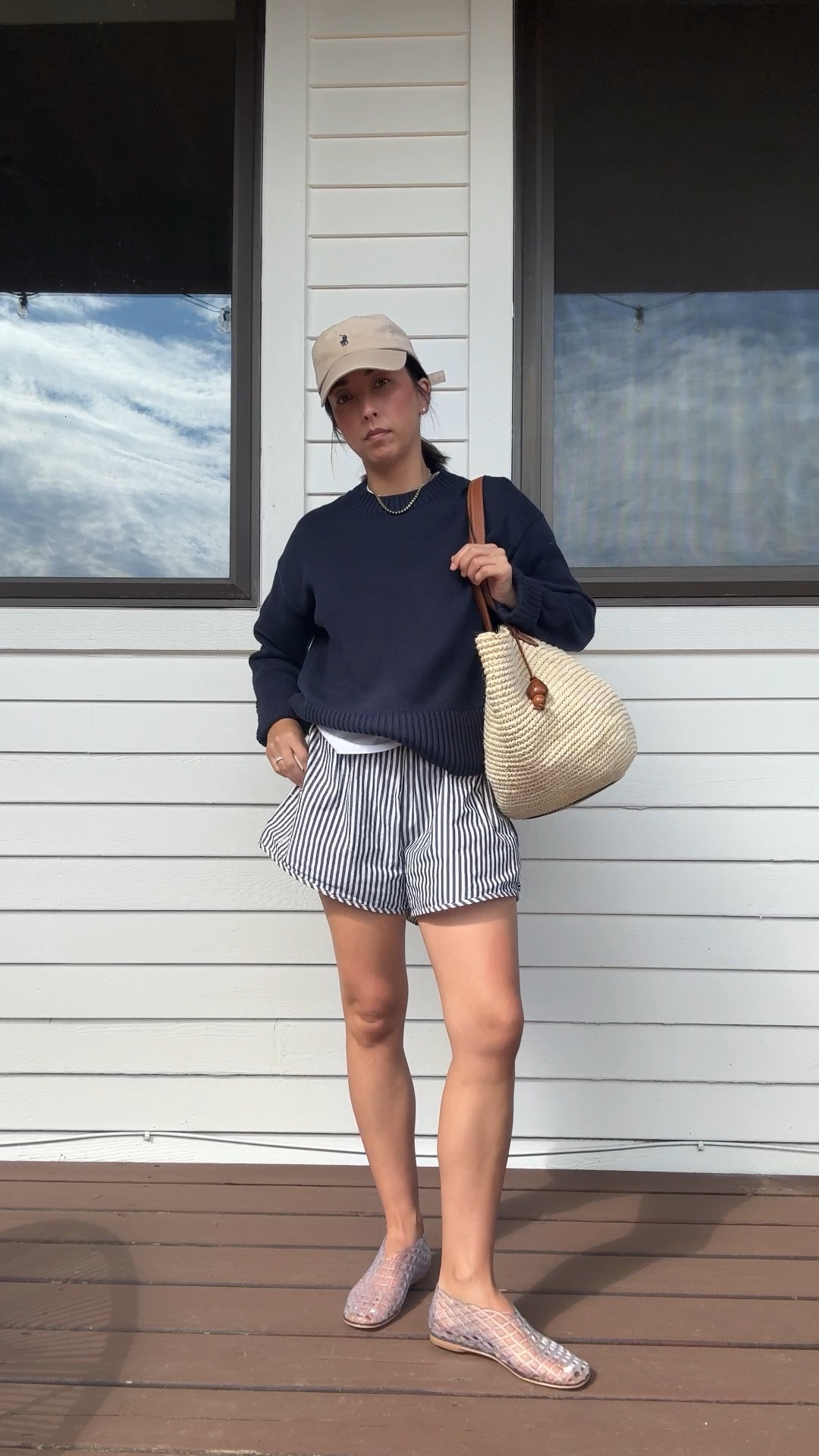 Easy morning mom outfit. 

Everlane sweater xs
Recreational Habits shorts small
Amazon jelly flats 5.5
Polo Ralph Lauren hat
Hunting Season tote 

#LTKPetite #LTKStyleTip #LTKTravel